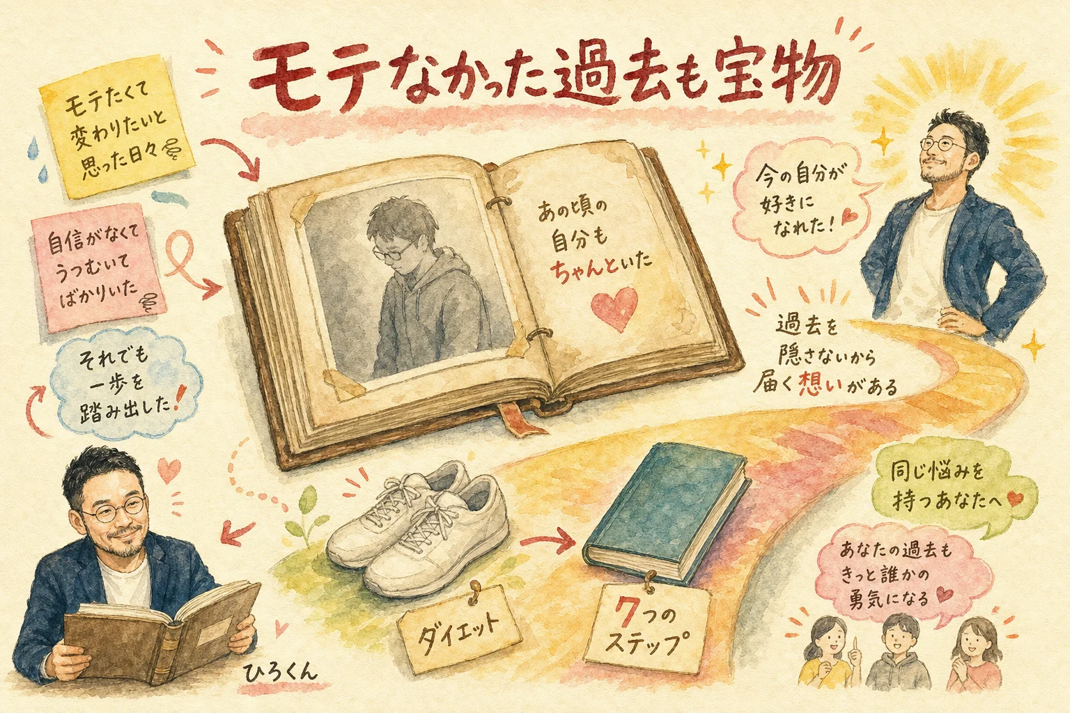 モテなかった過去も宝物 図解｜ダイエットの経緯を隠さず話すひろくんと7ステップの本