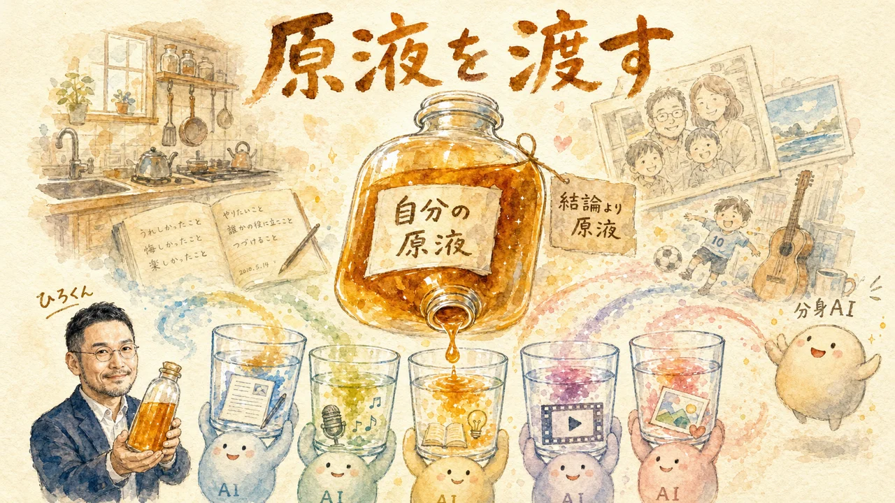 自分の原液をAIに渡す ひろくんコラムの図解