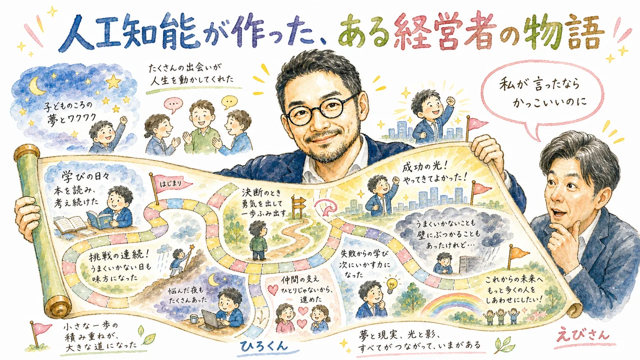AIが作った『ある経営者の物語』——スゴロクの1枚とスライド
