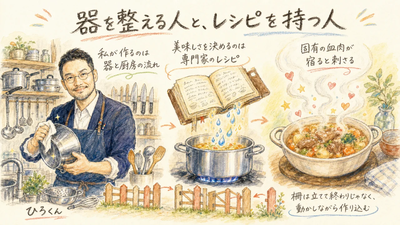 ひろくんコラム図解：器を整える人とレシピを持つ人
