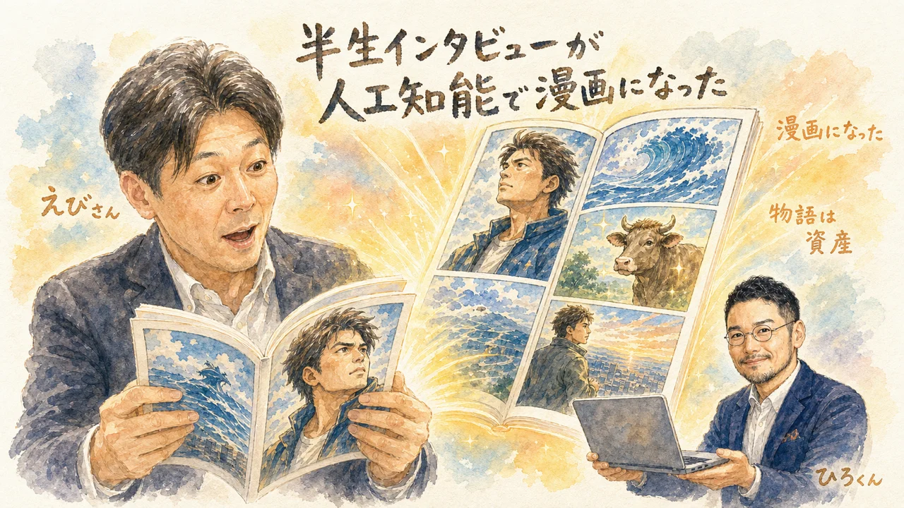 漫画になった共感ストーリー えびさんの半生がAIで作品に