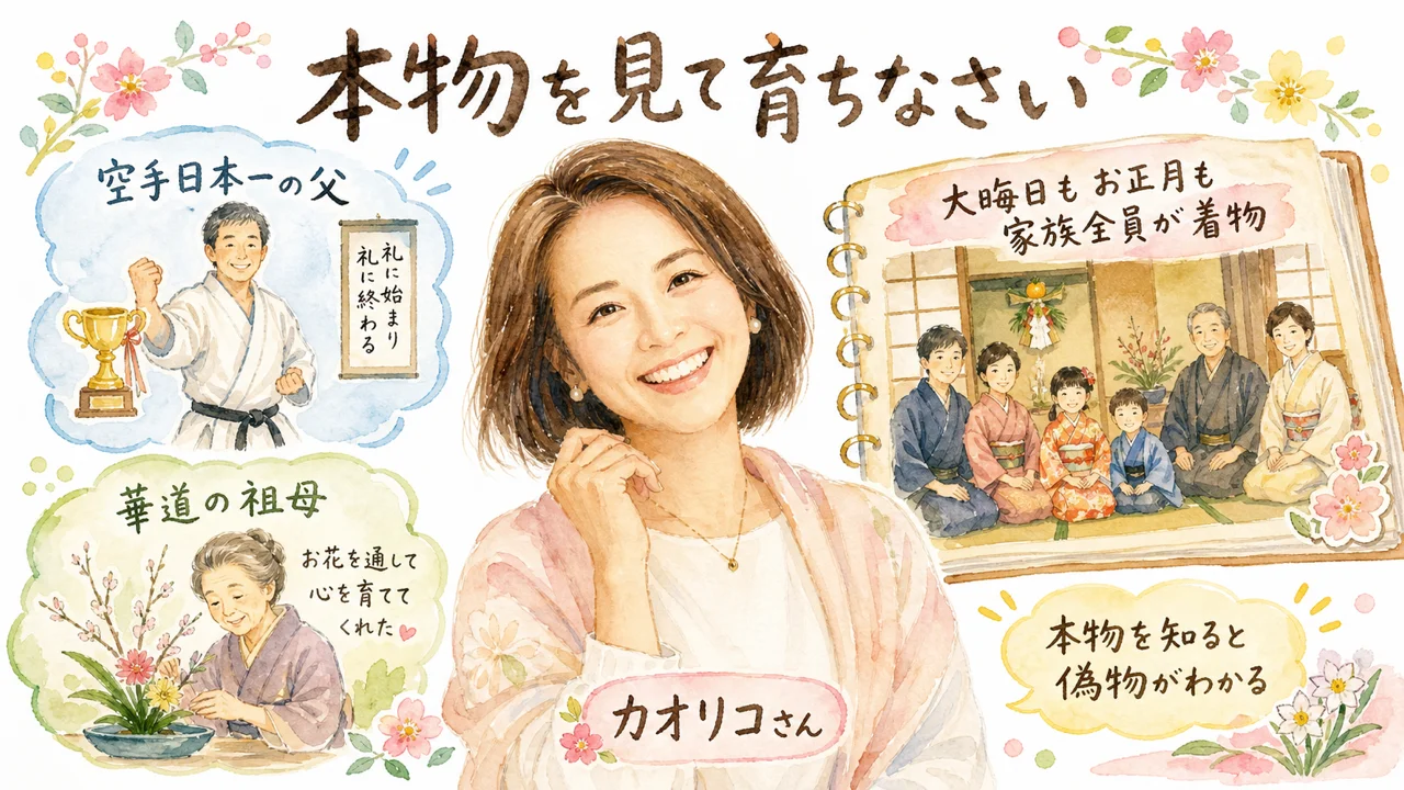 本物を見て育ちなさい 着物の正月の家（グラレコ図解）
