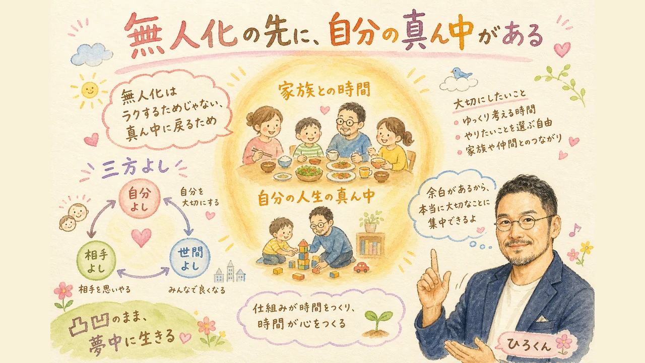 無人化の先に自分の真ん中がある：ひろくんコラムグラレコ