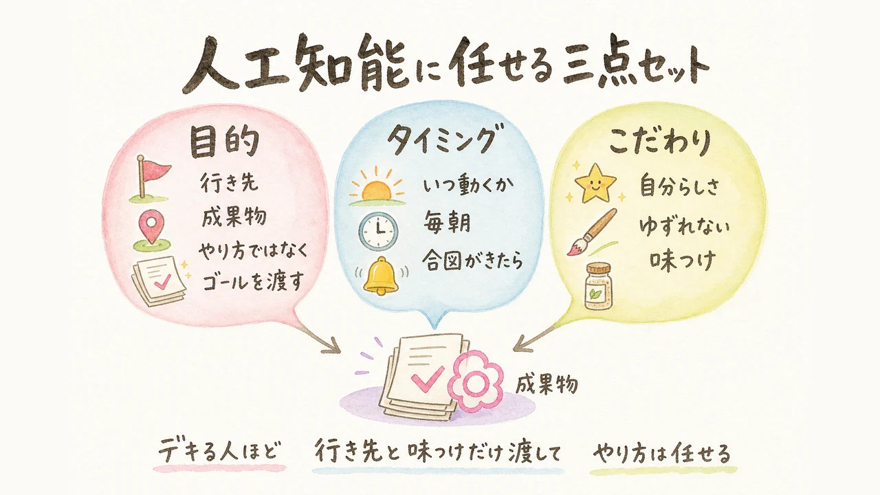 目的・タイミング・こだわり、AIに任せる3点セットのグラレコ
