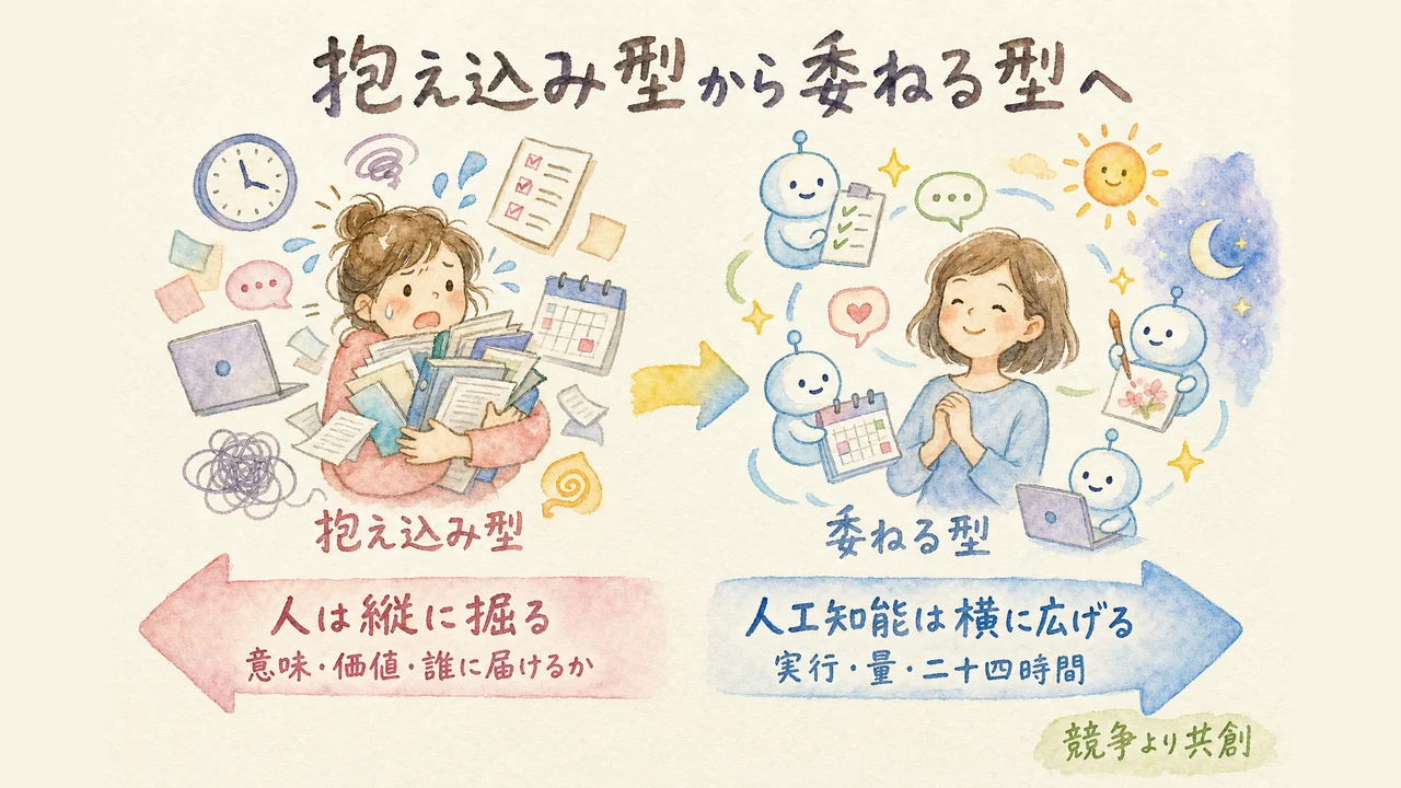 抱え込みOSから委ねるOSへ、人は縦に掘りAIは横に広げるのグラレコ