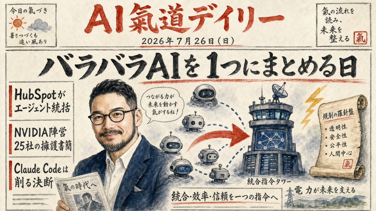 AIエージェントを1つの司令塔で束ねる週明けのニュース図解