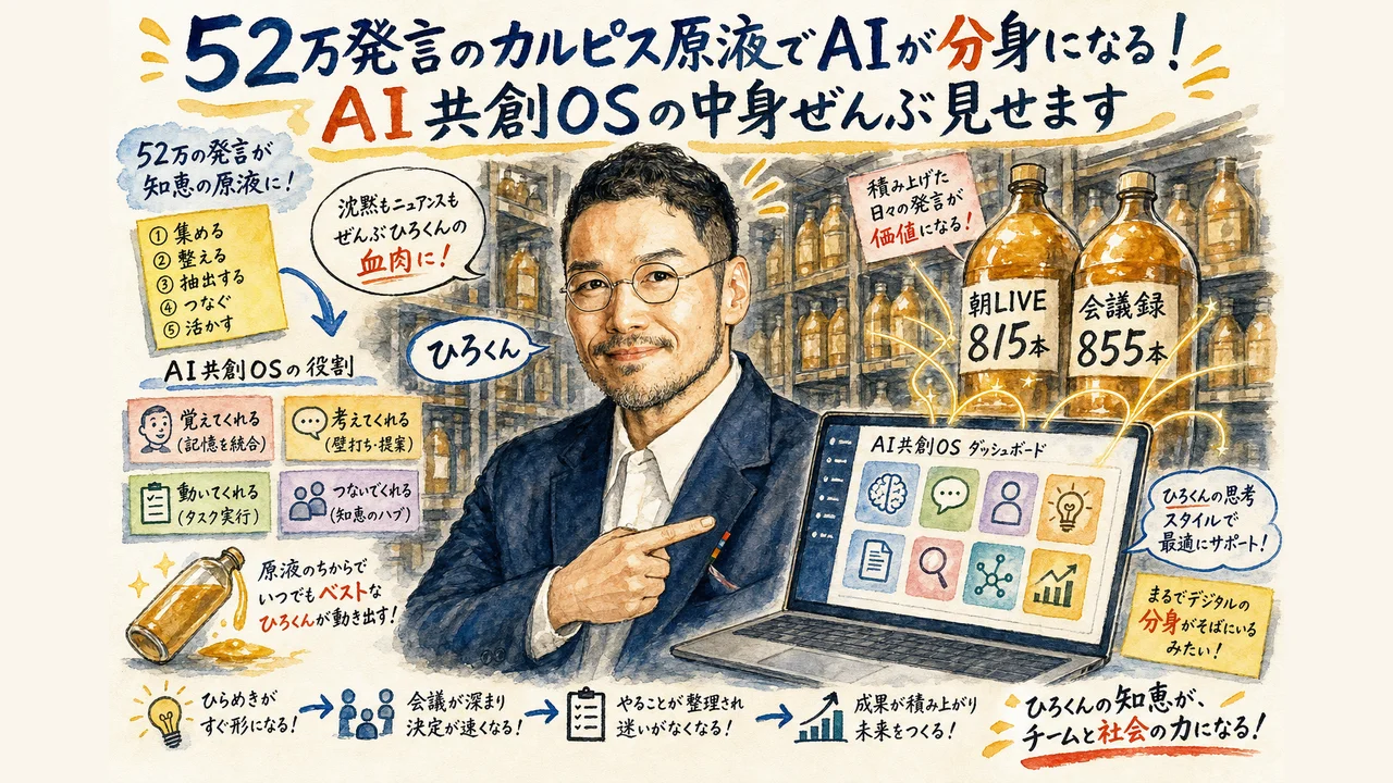 52万発言のカルピス原液を溜め探し割り届ける自作AI共創OSの中身を初公開する図解