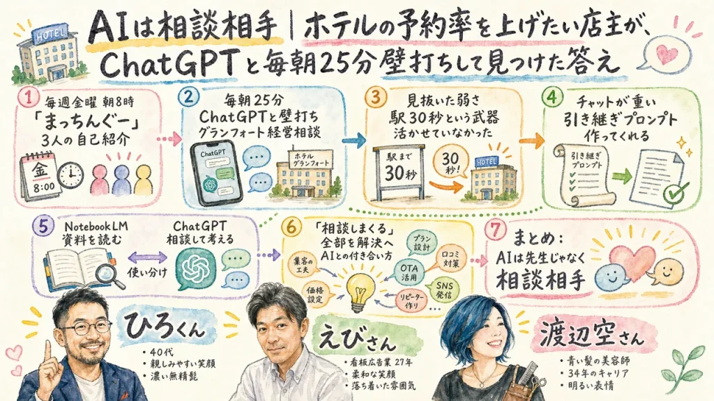 まっちんぐー朝LIVE 全体図解 ひろくん・えびさん・渡辺空さん