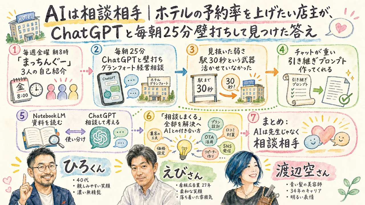 店主がChatGPTと毎朝壁打ちして予約率を改善する実演図