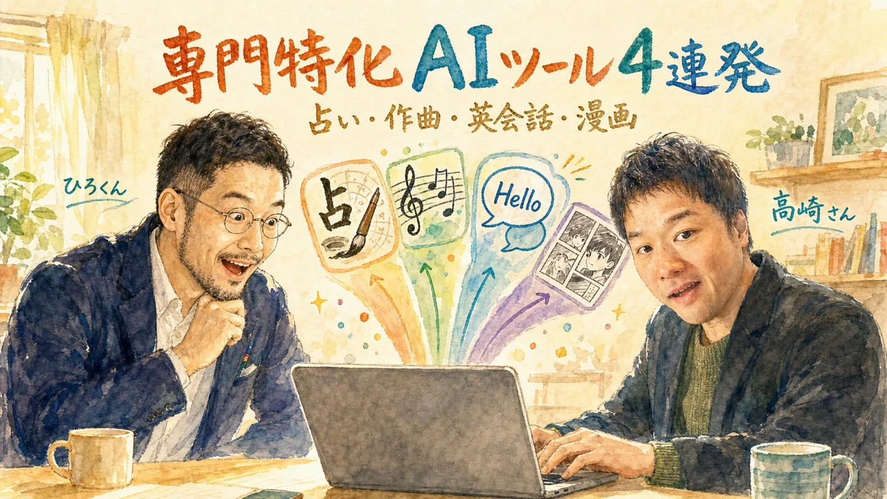 占い師・作曲家・漫画家向けの専門特化AIツール群を示す図