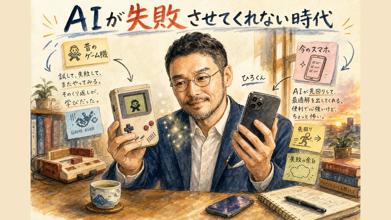 声で頼むことと自分の目で確かめることのバランスを表したひろくんコラムの図解