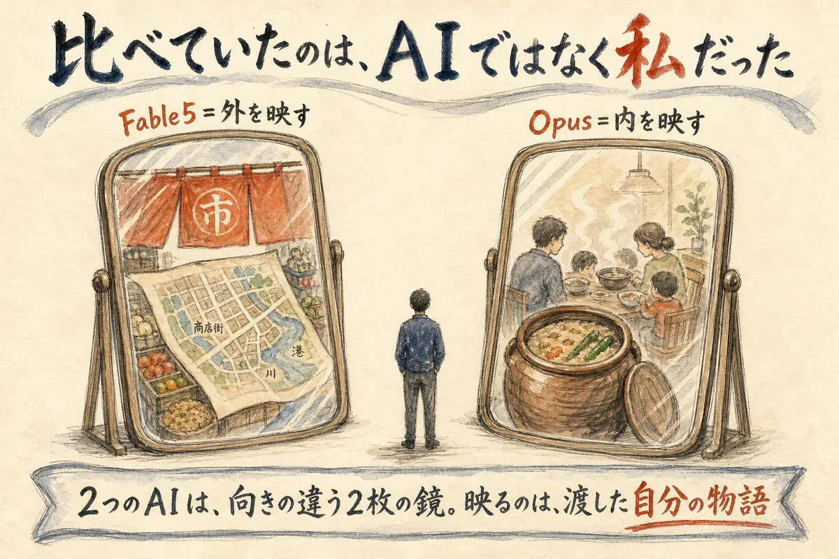 比べていたのはAIではなく私だった 2枚の鏡の図解