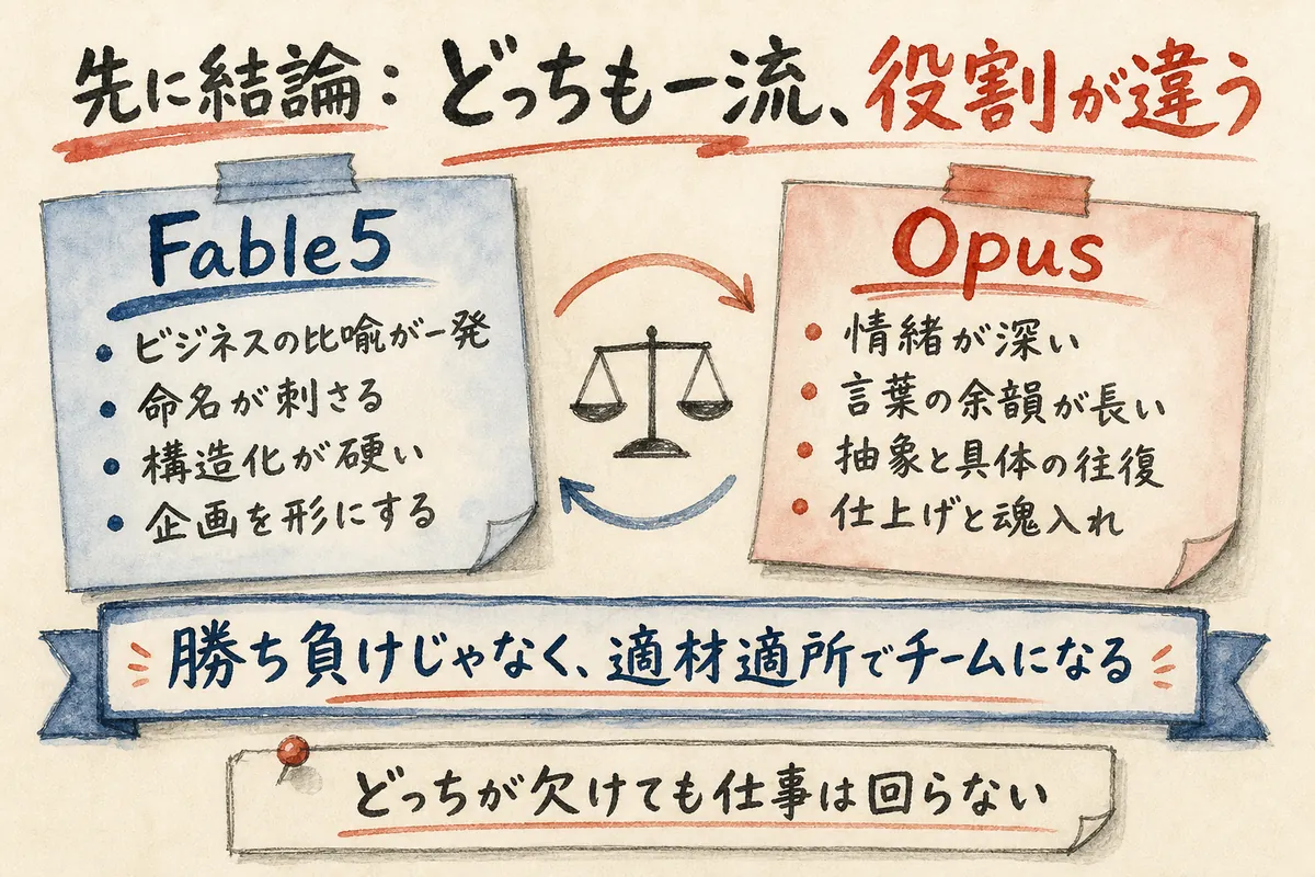 結論 Fable5とOpusの視座の違い
