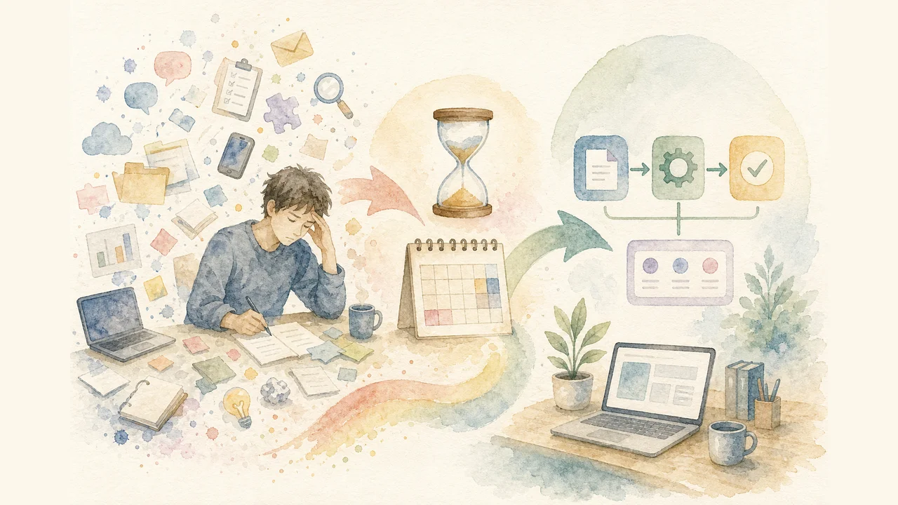 2年という時間の中で散らばっていた道具が整理されていく様子