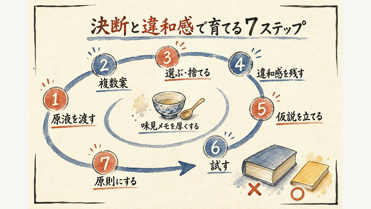 決断と違和感で分身AIを育てる7ステップのらせん図