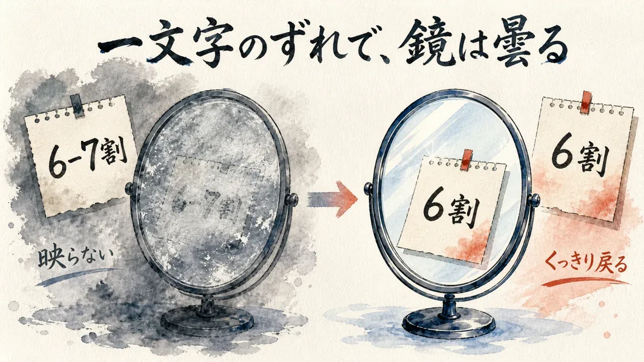 一文字のずれで鏡は曇る