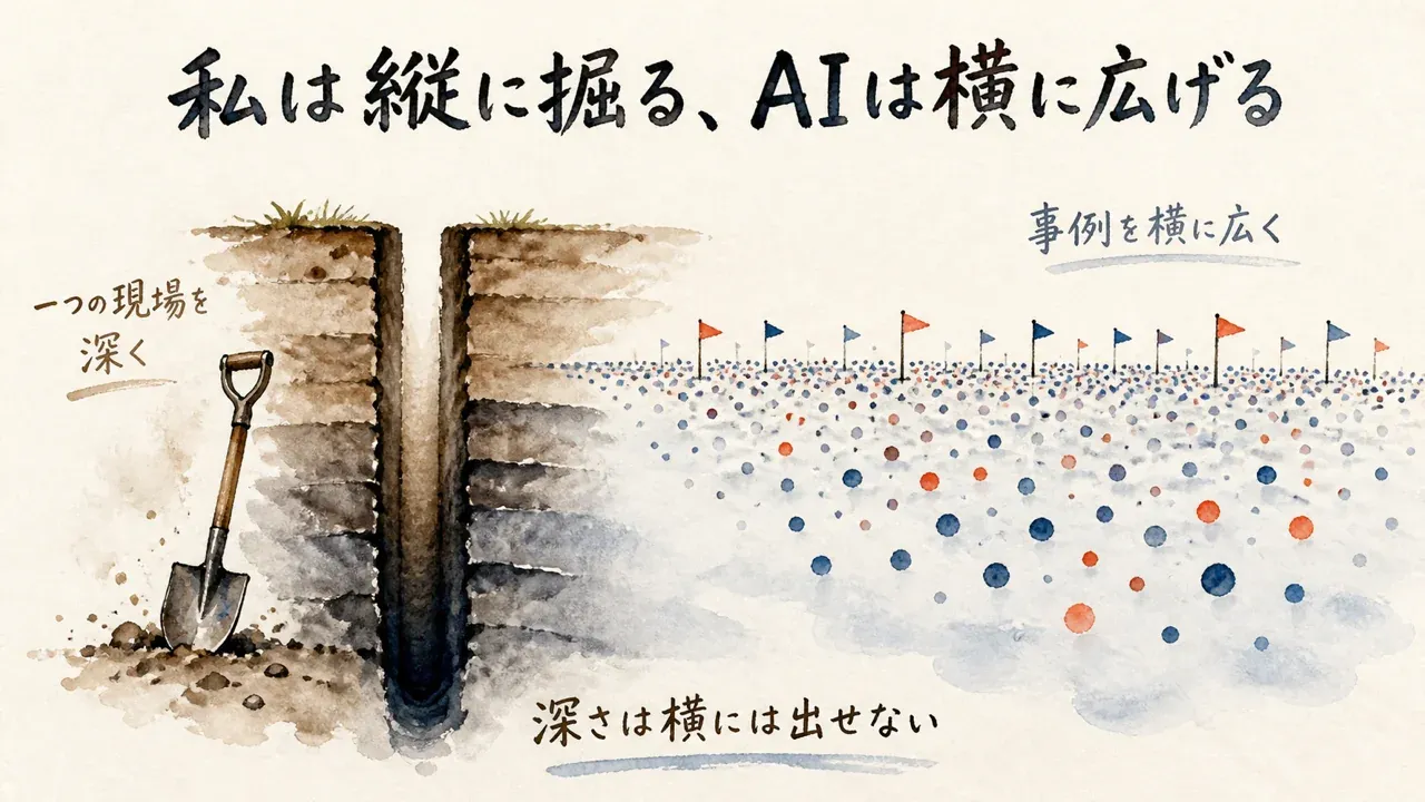私は縦に掘る、AIは横に広げる