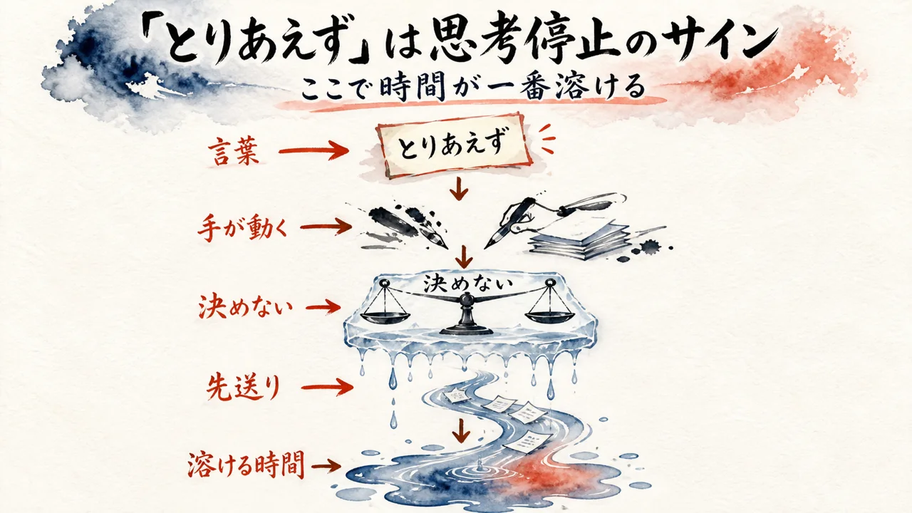 「とりあえず」で手が動くと持ち時間だけ溶けていく流れの図解