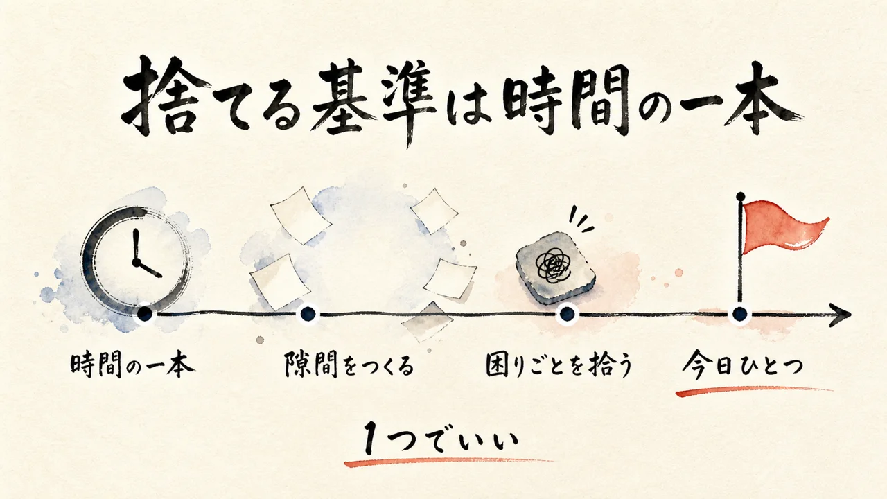 まとめ。3つの要点が一本道になり、今日やるのは1つだけでいいと示す図