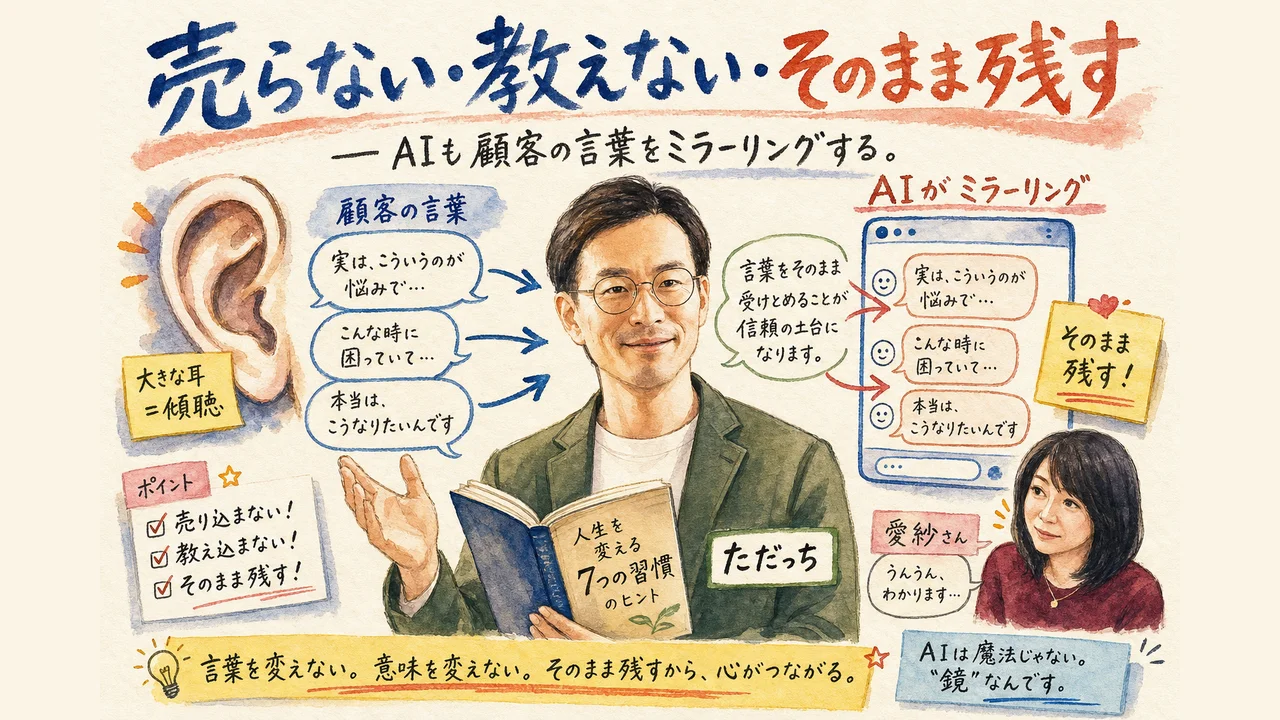 売らずに言葉をそのまま残すヒアリングの姿勢を図解する