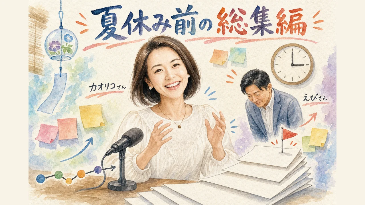カオリコさんとえびさんが夏休み前の総集編として診断完成を振り返る図解
