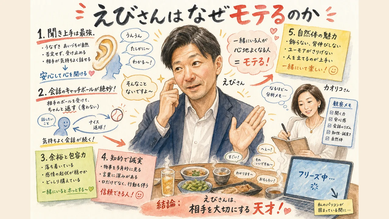 えびさんの会話スタイルをカオリコさんが印象戦略の視点で分析する図解