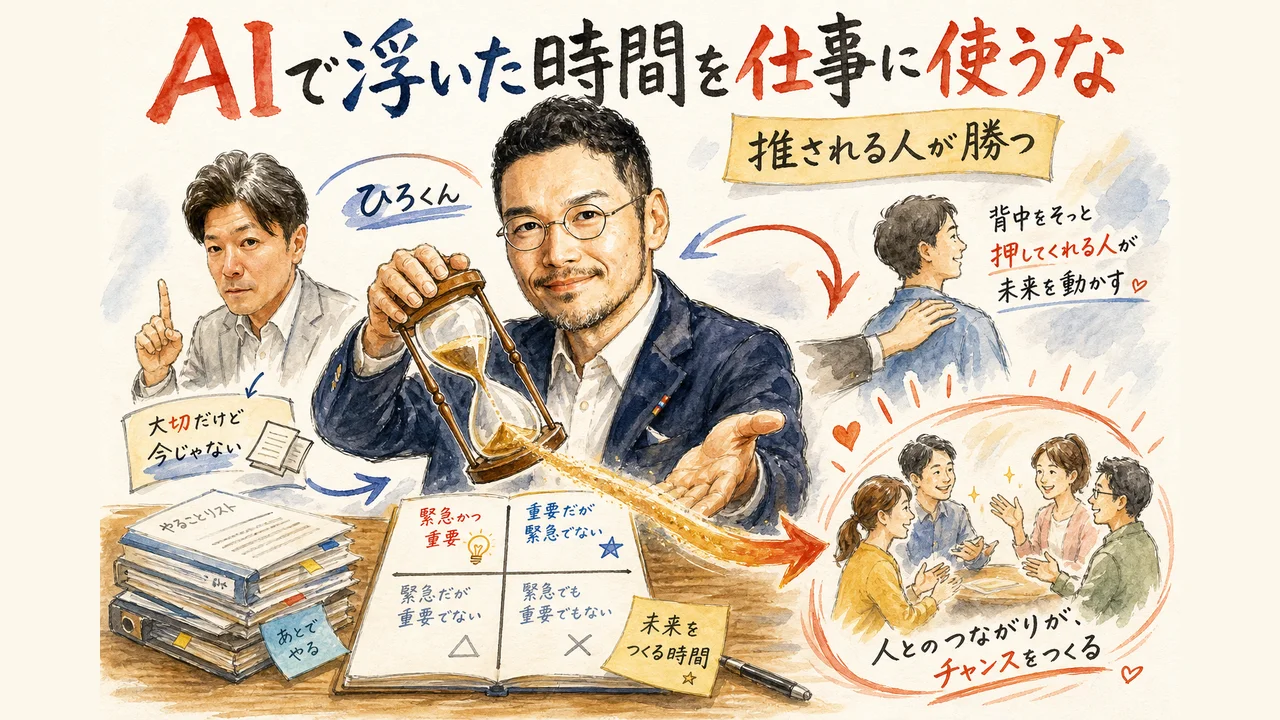 AIで効率化して浮いた時間を仕事ではなく人との接点に使う考え方の図解
