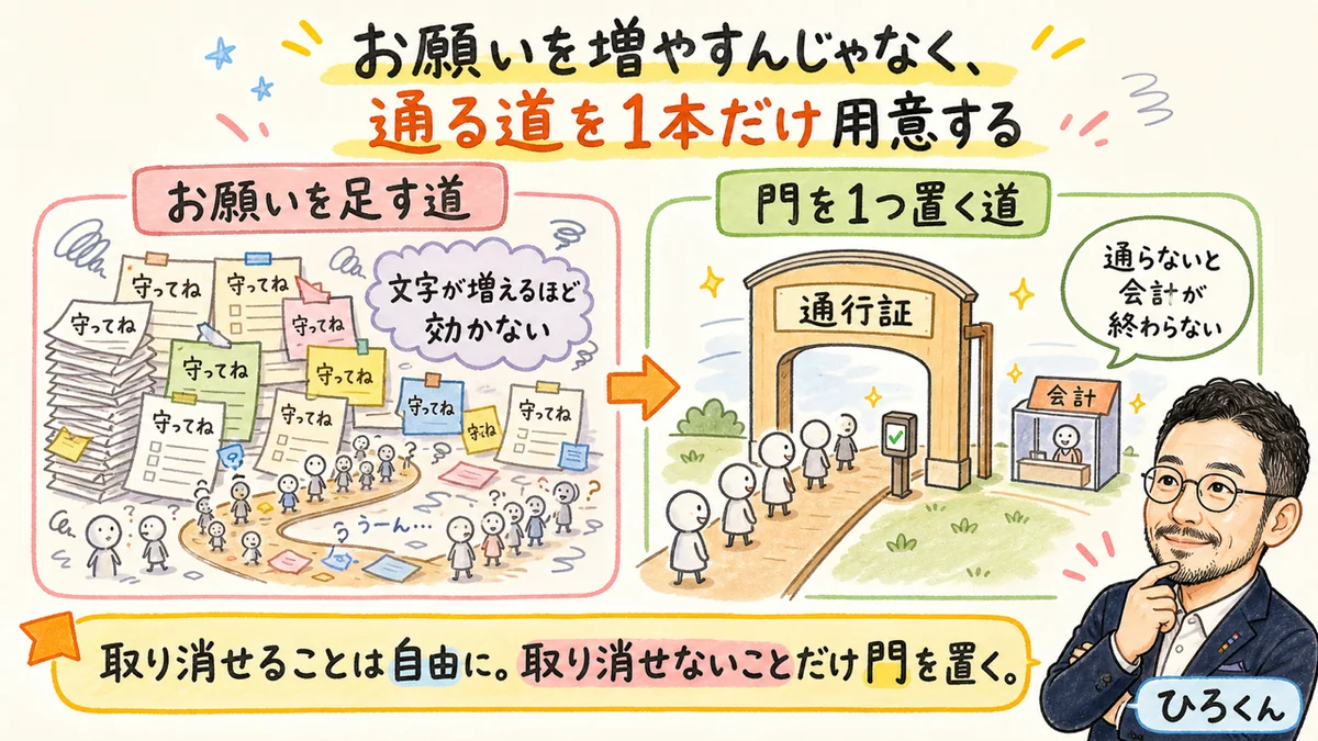 お願いを足す道と、門を1つ置く道を比べたグラレコ図解
