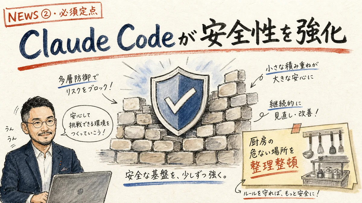 Claude Codeの安全性アップデートを解説するグラレコ