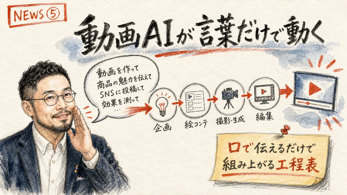 Runwayの自然言語ワークフロー機能を解説するグラレコ
