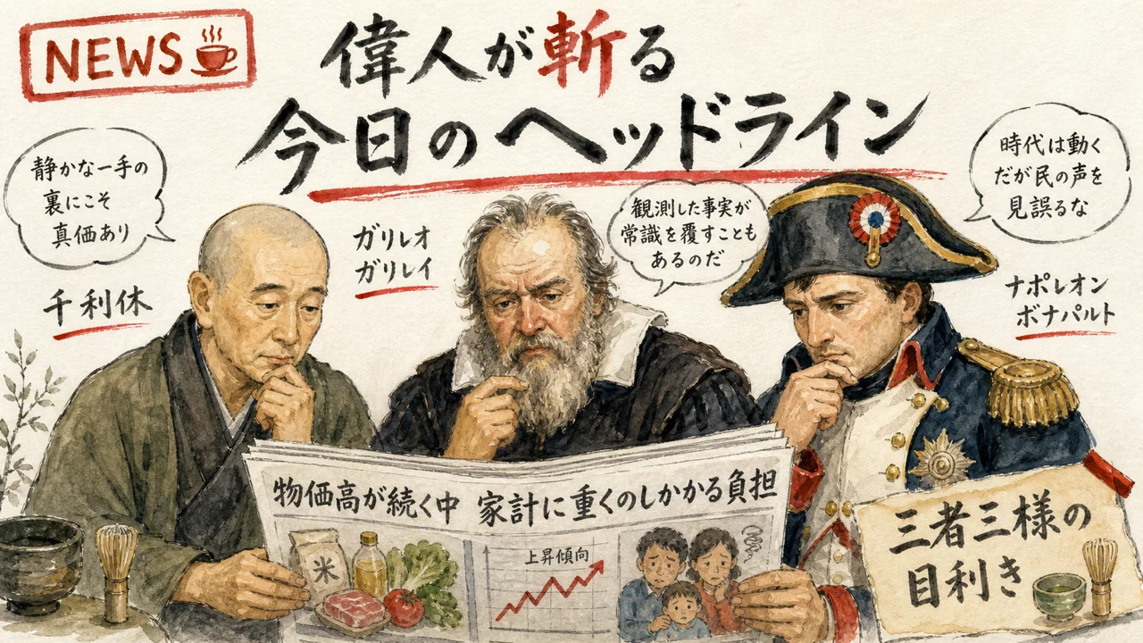 偉人3名が今日のヘッドラインを斬る図解