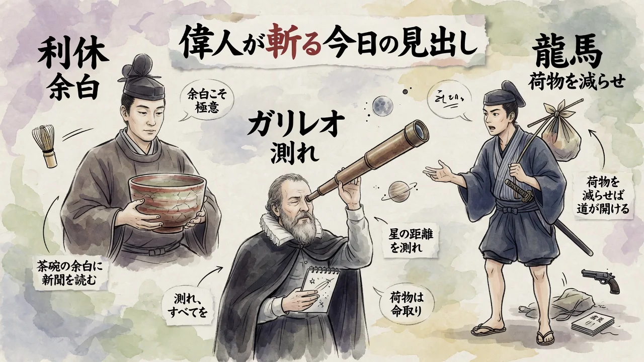 偉人3名が今日のヘッドラインを斬る図解
