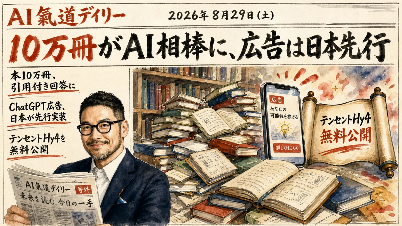 8月29日のAIニュース5本を新聞レイアウトでまとめた図解