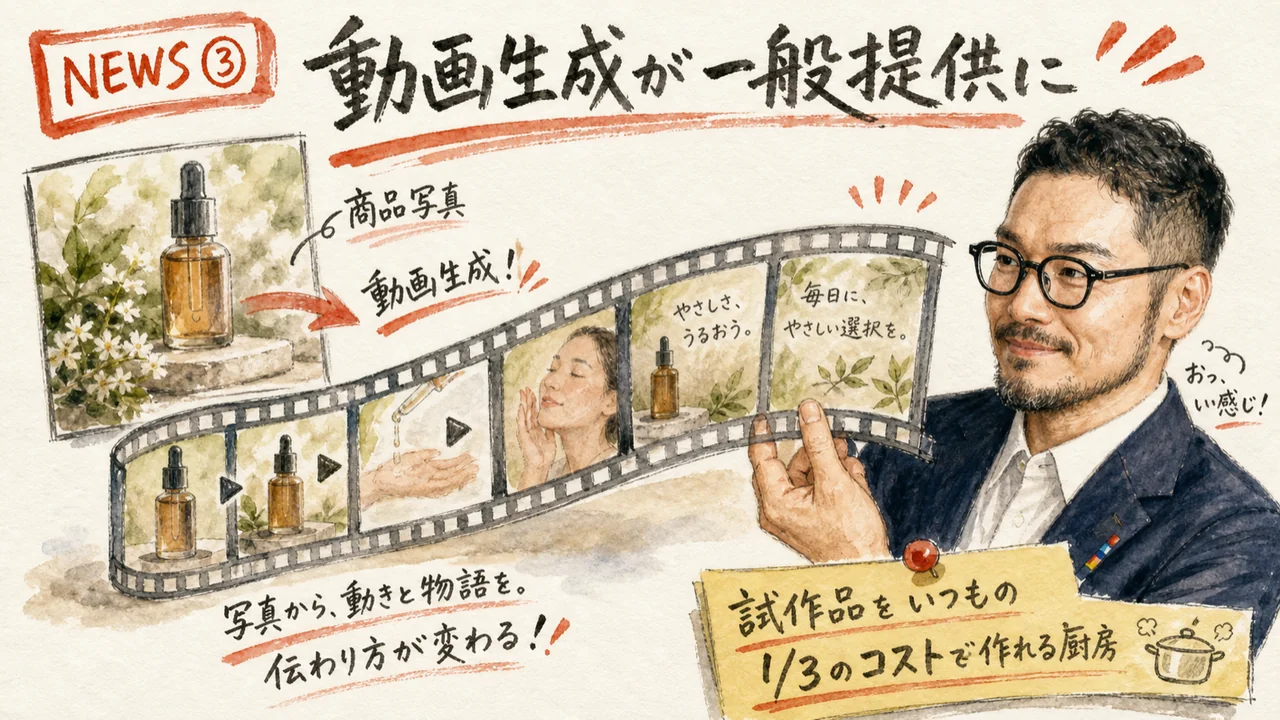 商品写真から10秒の動画のラフができあがり、さらに4Kへ仕上げていくイメージ図解