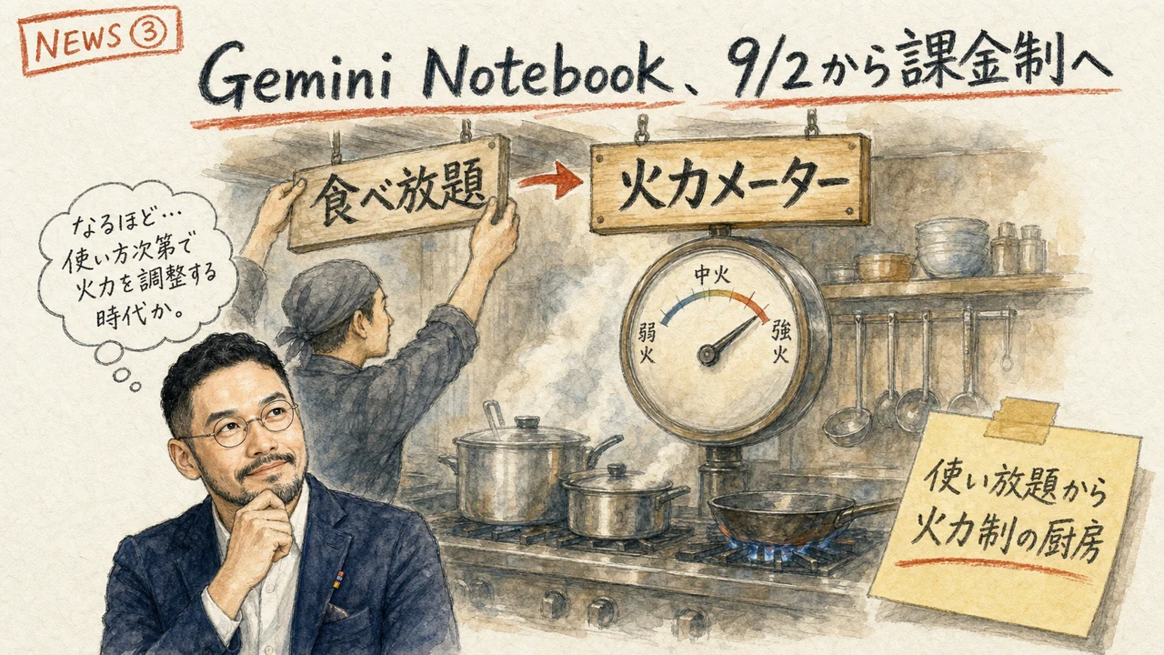 厨房の食材使い放題の札が外され、代わりに火力メーター（コンピュート）の札に掛け替えられているイメージ図解