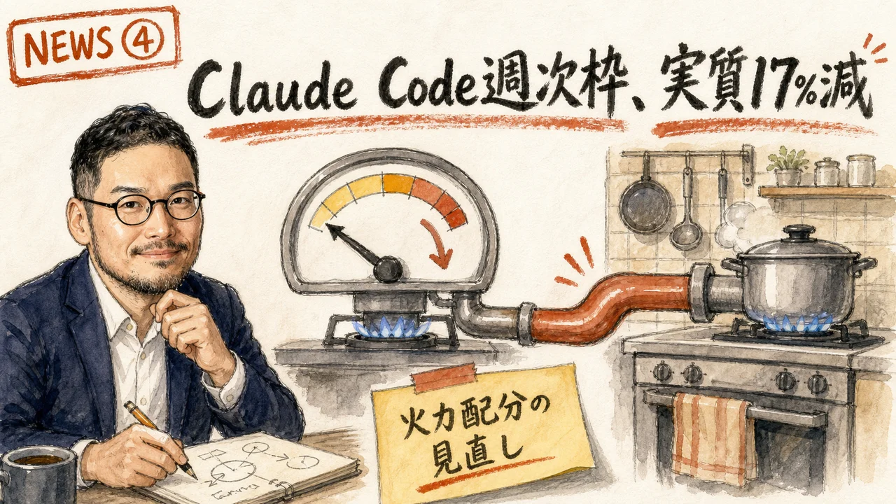 Claude Codeの燃料メーターの目盛りが少し減る一方、Cursor行きの配管だけ太くなっているイメージ図解