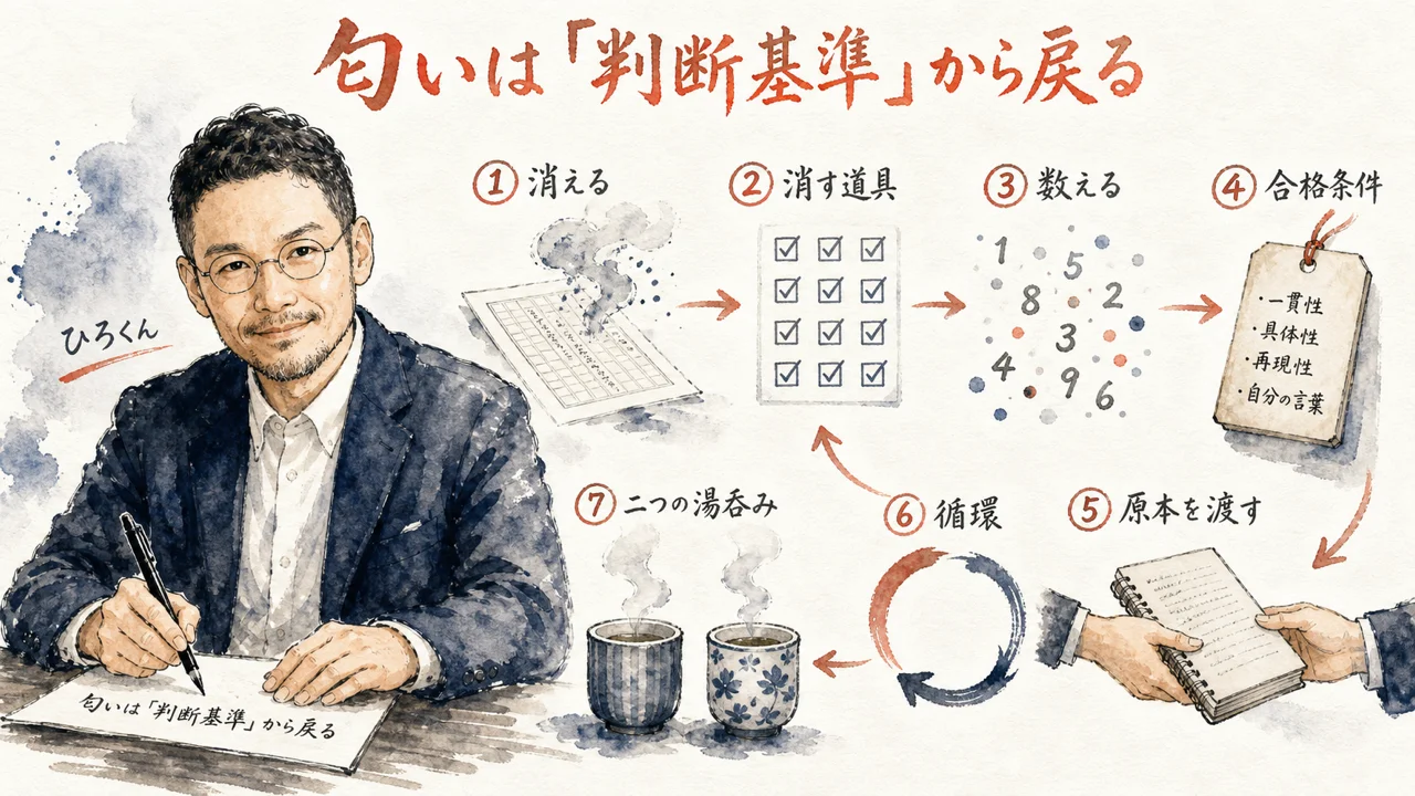 AI生成文から書き手の個性だけが消えてしまう問題を表す図解