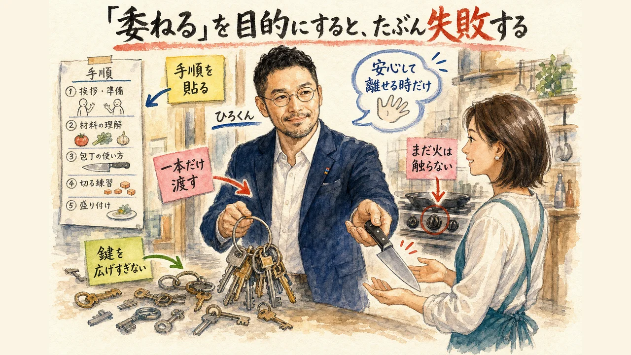 どこまで許可を渡せば委ねられるのかを考えるひろくんコラムの図解