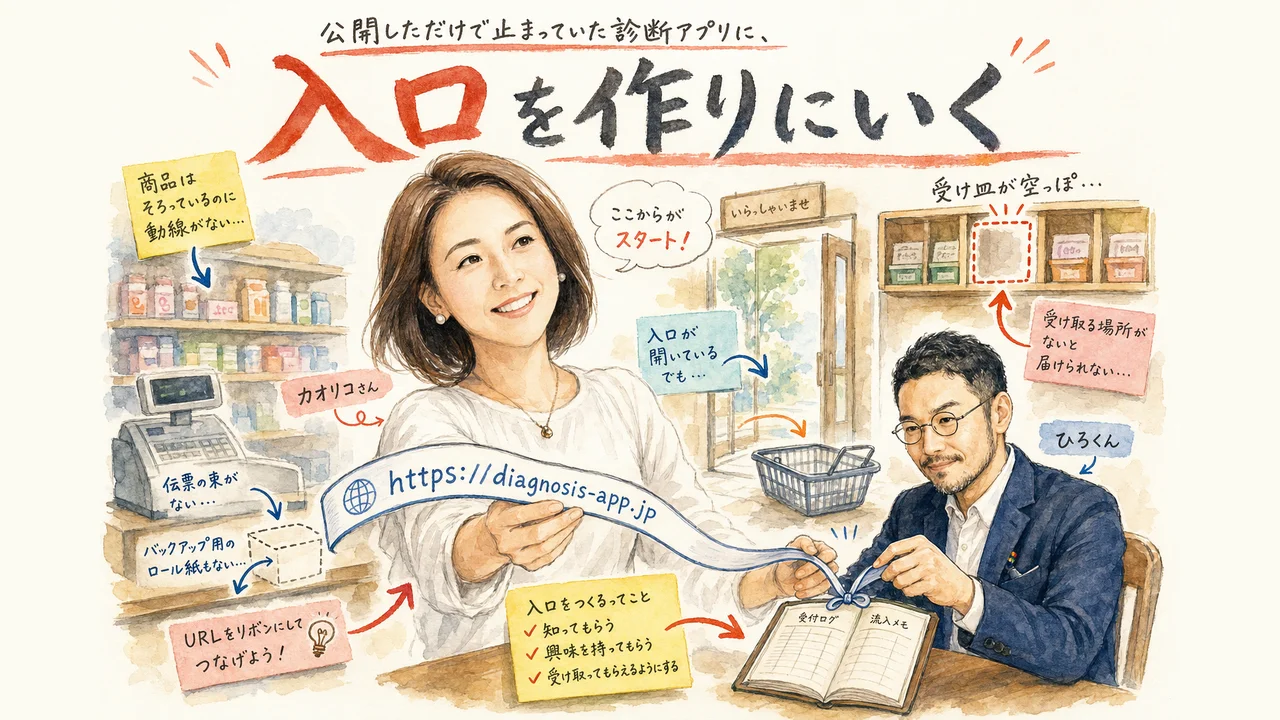 公開済みの診断アプリにフォームという入口を作りにいく流れの図解