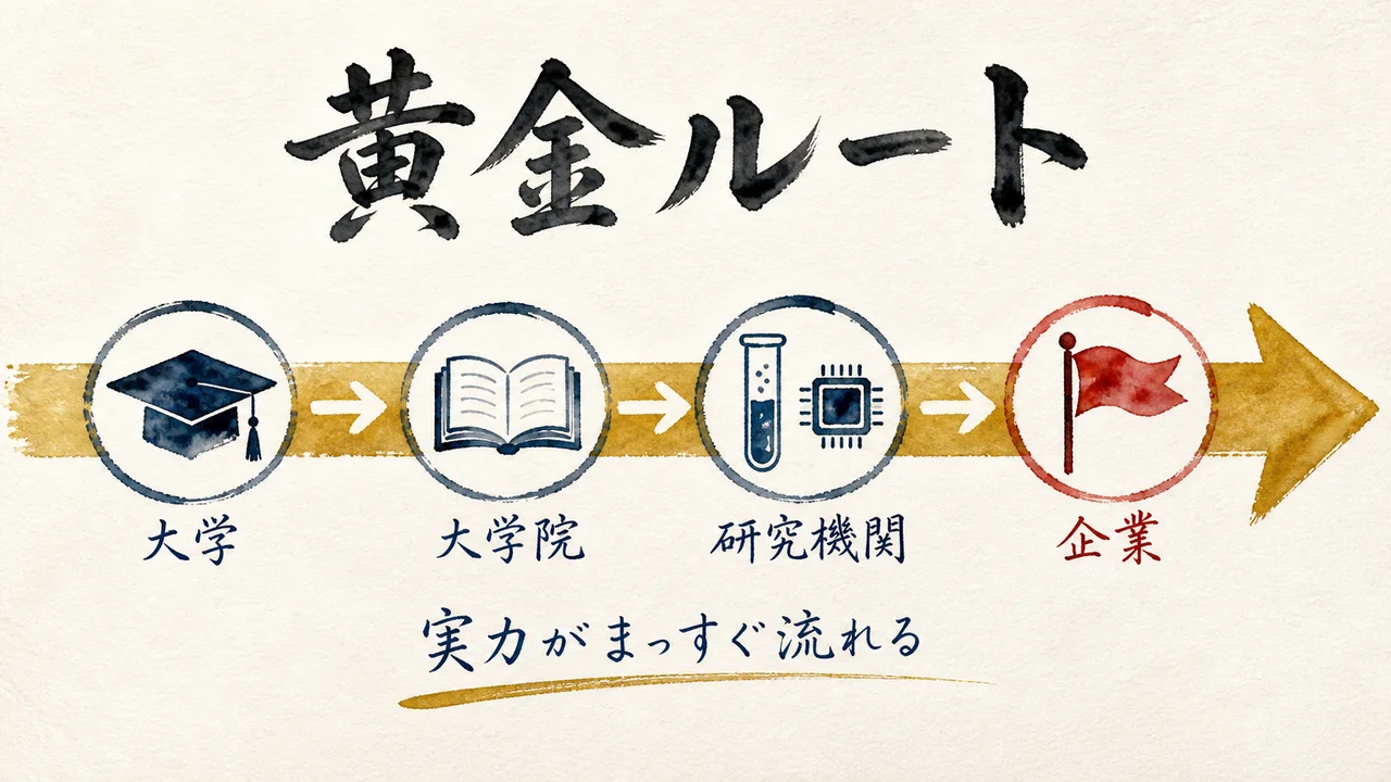 大学から大学院企業へ一本道でつながる黄金ルートの図解