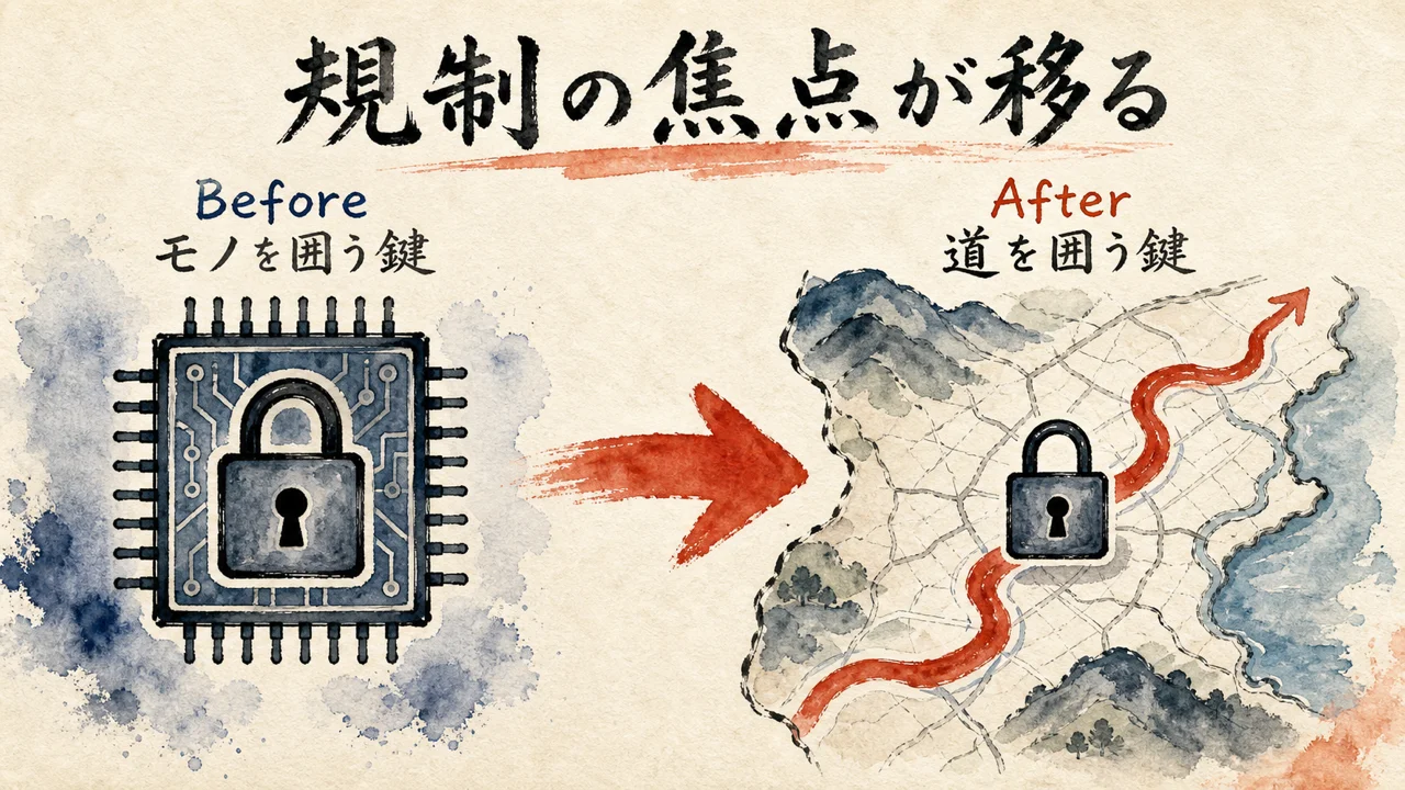 半導体の鍵から道の鍵へ規制の焦点が移る図解
