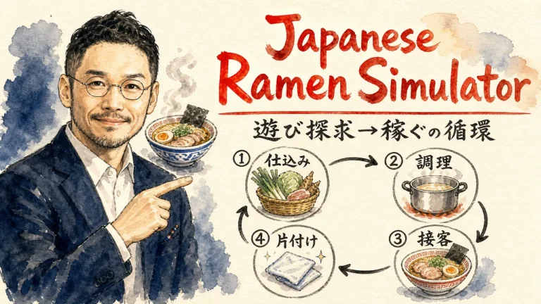 『Japanese Ramen Simulator』全体図——仕込み→調理→接客→片付けの循環