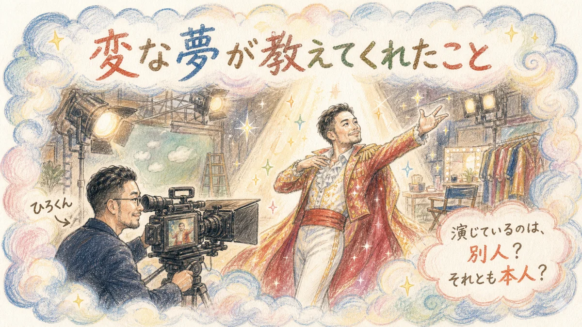 変な夢が教えてくれたこと——夢の撮影現場で監督をするひろくんの図解