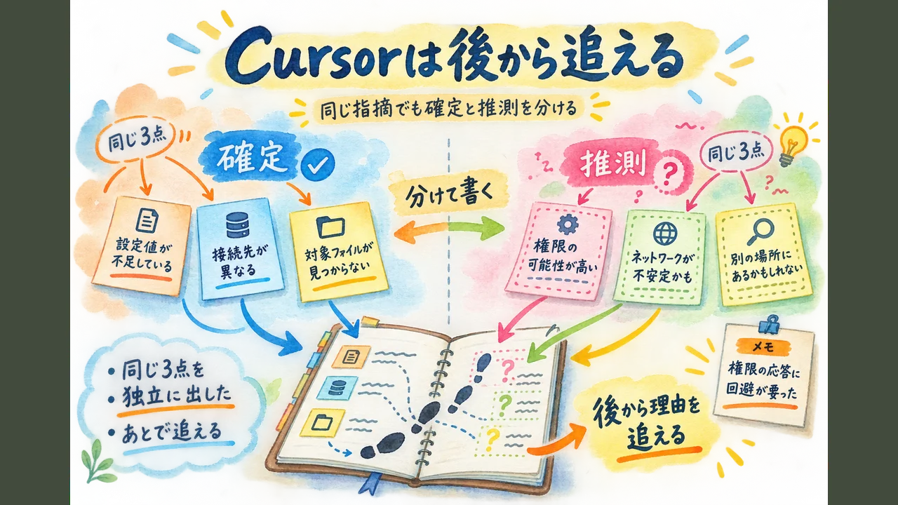 Cursor：同じ指摘でも、後から追える