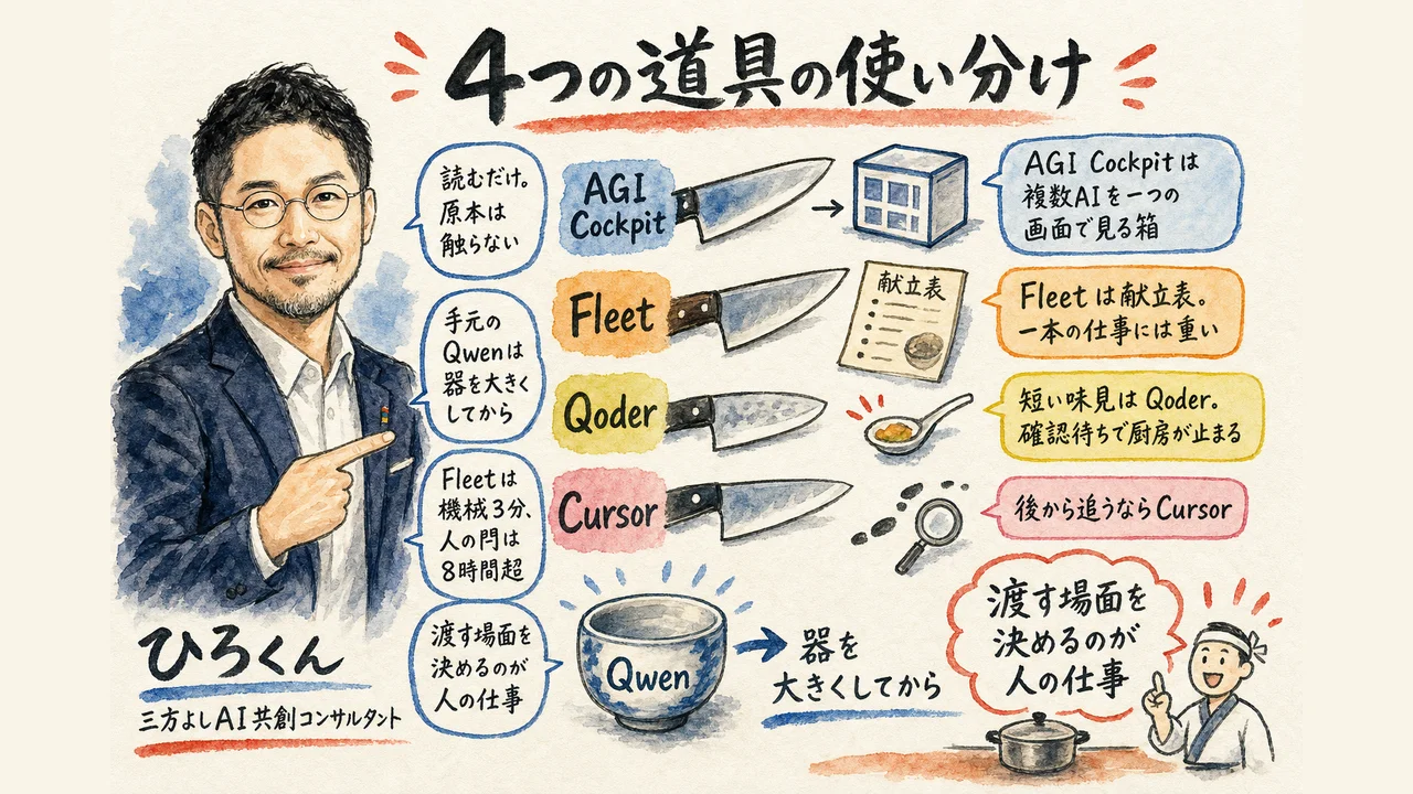 AGI CockpitのQoder・Cursor・ローカルQwen・Fleetを