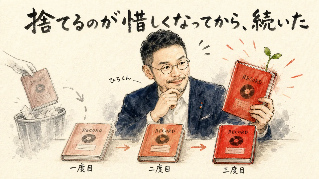 実家の惣菜屋の寸胴の前で味見するひろくんのコラム図解