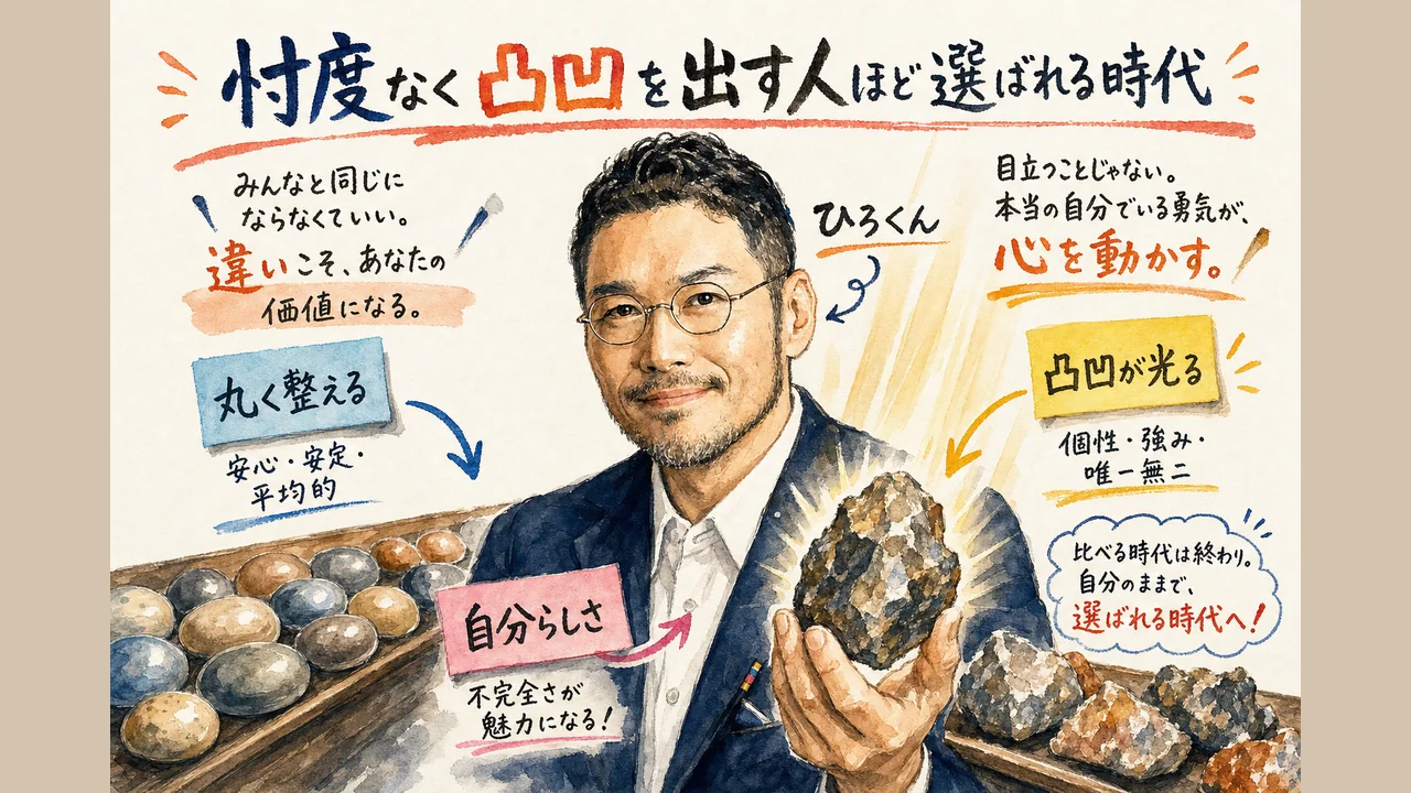 忖度なく凸凹を出す人ほど選ばれる時代を表すグラレコ図解