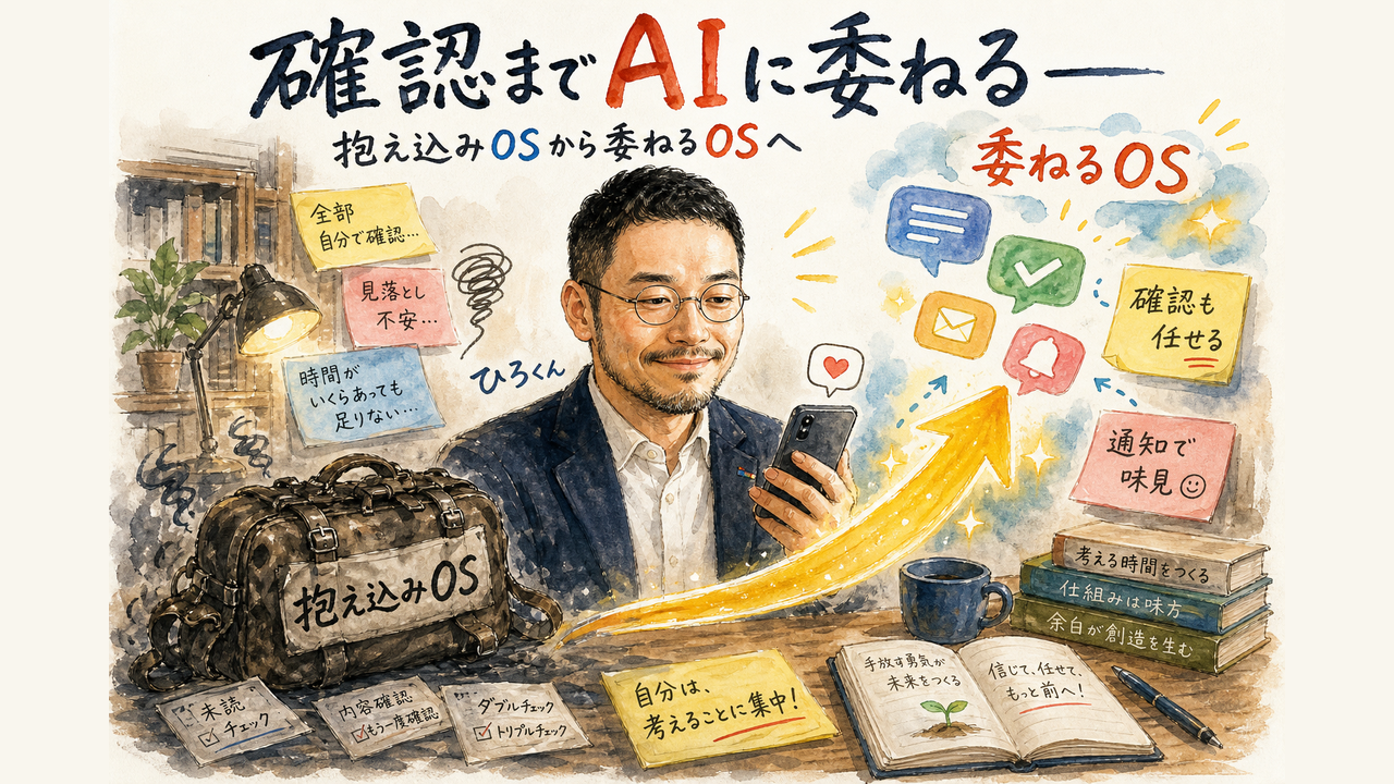 抱え込みOSから委ねるOSへ切り替わる様子を表した図解イラスト