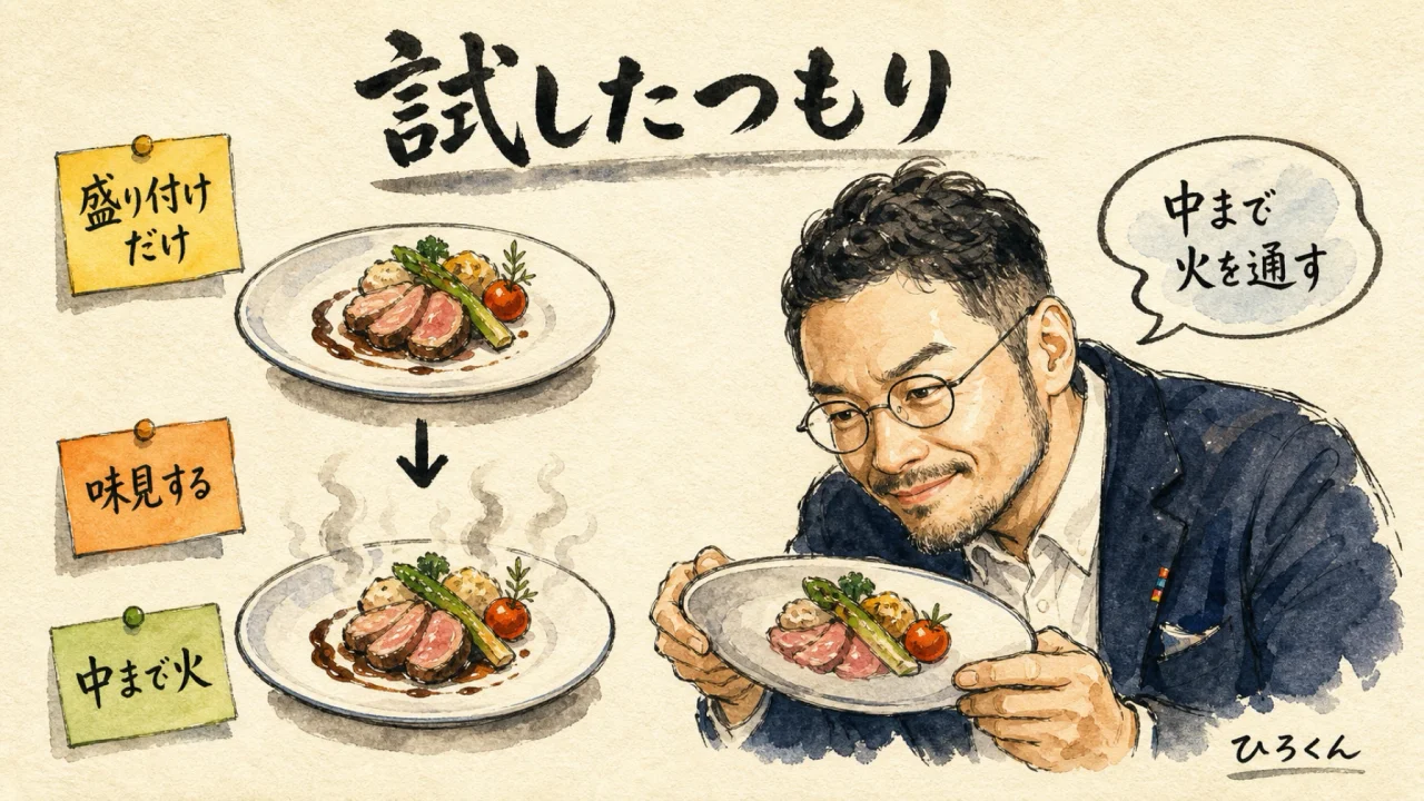 コラム図解。試したつもりは盛り付けだけの皿