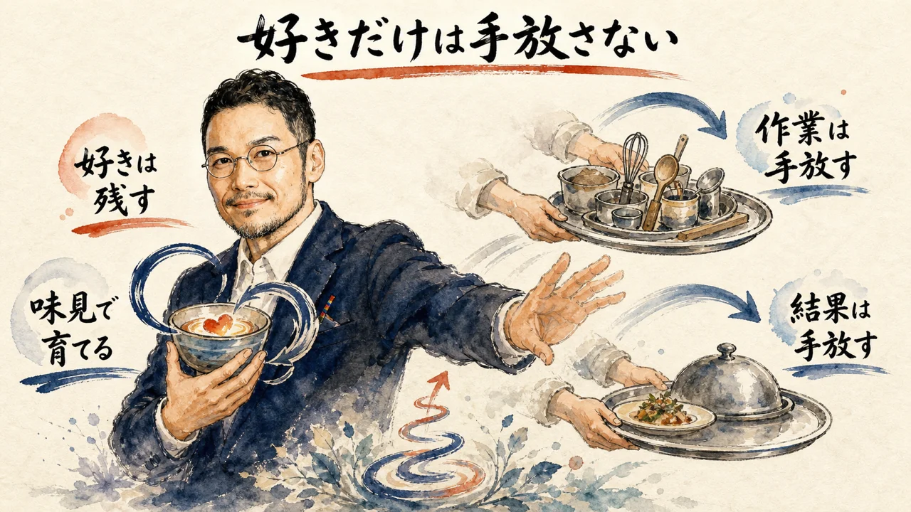 作業と結果は手放し、好きと味見は残すひろくんのコラム図解